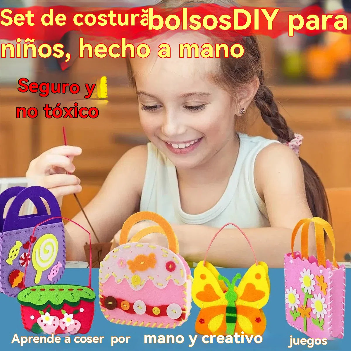 🎁🔥【8 piezas】Bolsos infantiles hechos a mano no tejidos DIY, el mejor regalo para los niños