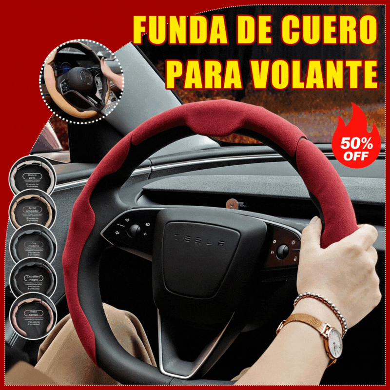 🚗Volante de cuero para coche, adecuado para todas las estaciones, antideslizante, absorbe el sudor y resistente al desgaste.