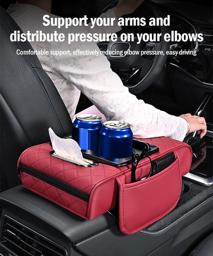 🚗Almohadilla universal 4 en 1 para reposabrazos de coche de cuero ✅ Caja de pañuelos incorporada ✅ Portavasos