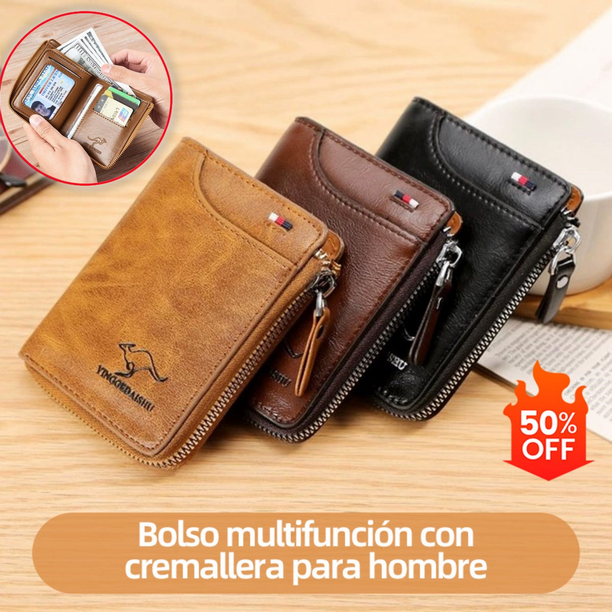 2026 Cartera antimagnética para hombre, de cuero suave y gran capacidad