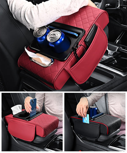 🚗Almohadilla universal 4 en 1 para reposabrazos de coche de cuero ✅ Caja de pañuelos incorporada ✅ Portavasos