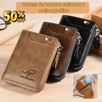 2026 Cartera antimagnética para hombre, de cuero suave y gran capacidad