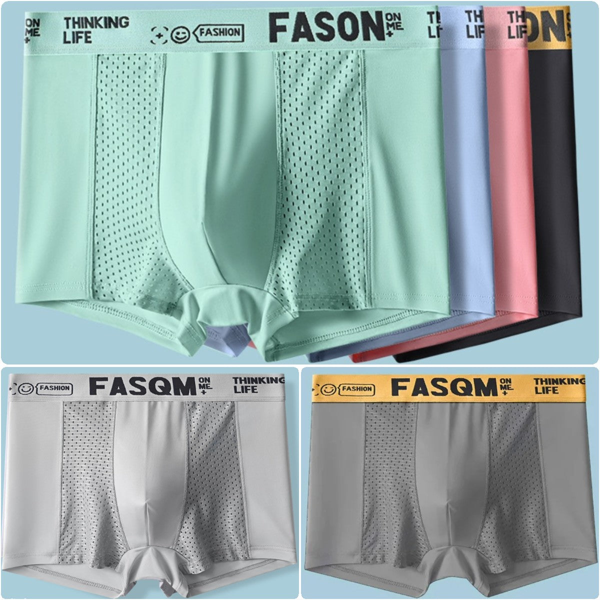【6 piezas】Calzoncillos bóxer de malla transpirable de seda helada para hombre