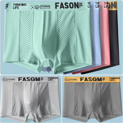 【6 piezas】Calzoncillos bóxer de malla transpirable de seda helada para hombre