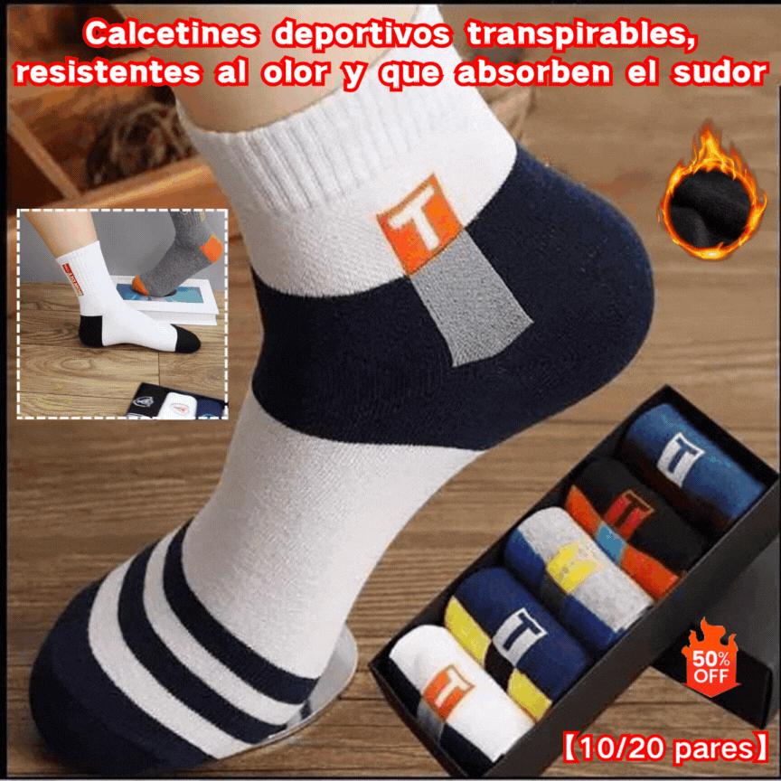 🧦【10 pares】Calcetines deportivos transpirables, antiolores y absorbentes del sudor para hombre