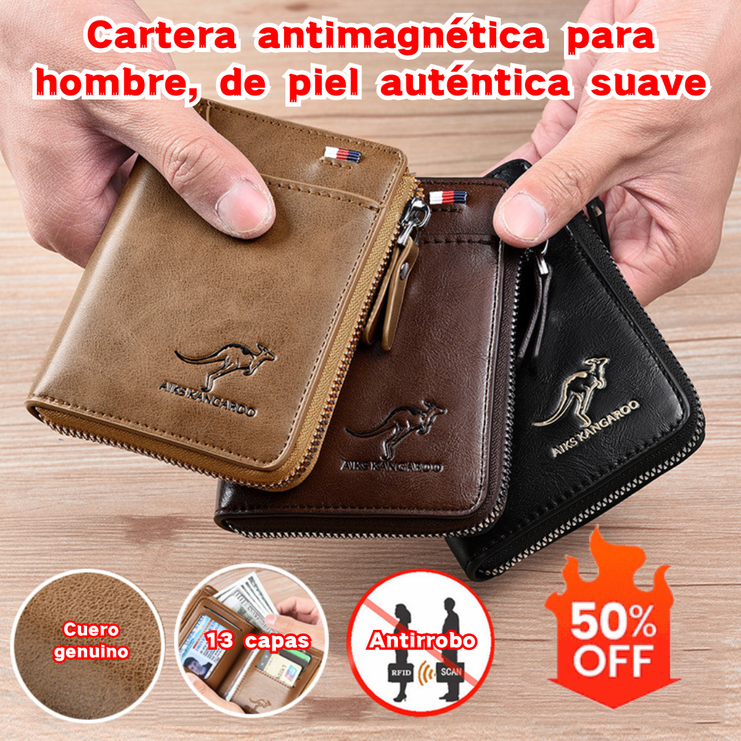 2026 Cartera antimagnética para hombre, de cuero suave y gran capacidad