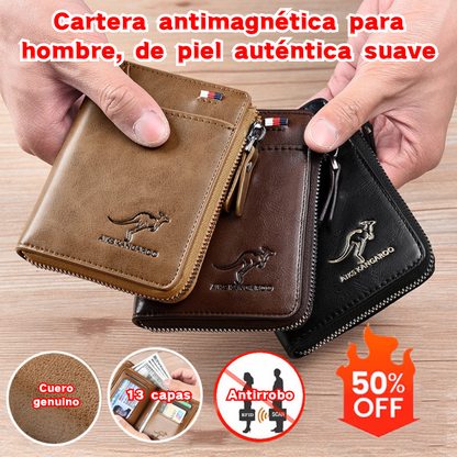 2026 Cartera antimagnética para hombre, de cuero suave y gran capacidad