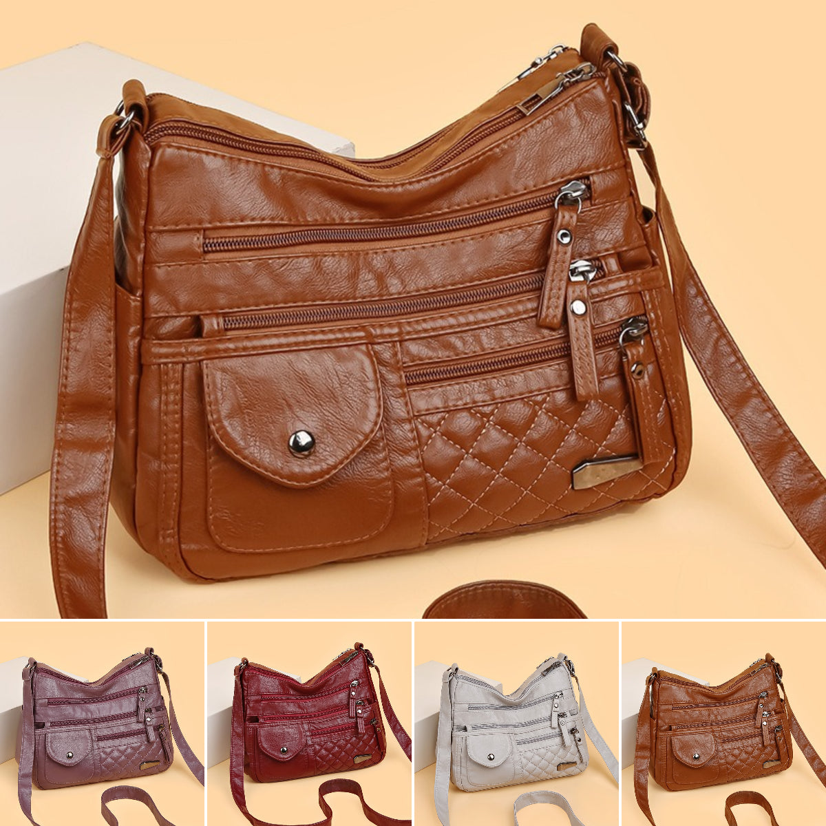 🔥Bolso de cuero suave de gran capacidad y múltiples capas para mujer